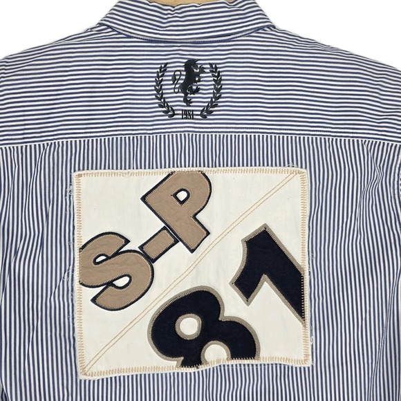 Stafford Other - Y2K Stafford Prep Men XL ButtonUp Shirt Blue Striped Sailing Collegiate Flip Cuf